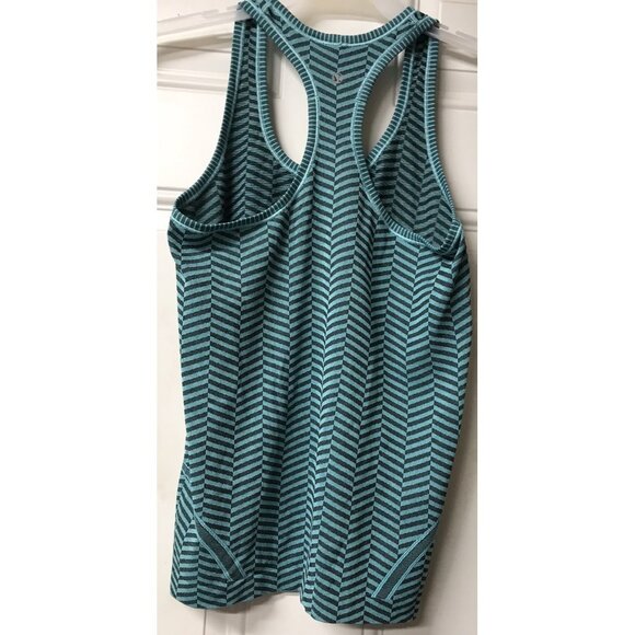 Lululemon Run Swiftly Tech Racerback Tank Top Heathered Blue Tropics print Sz 8 - Picture 2 of 4
